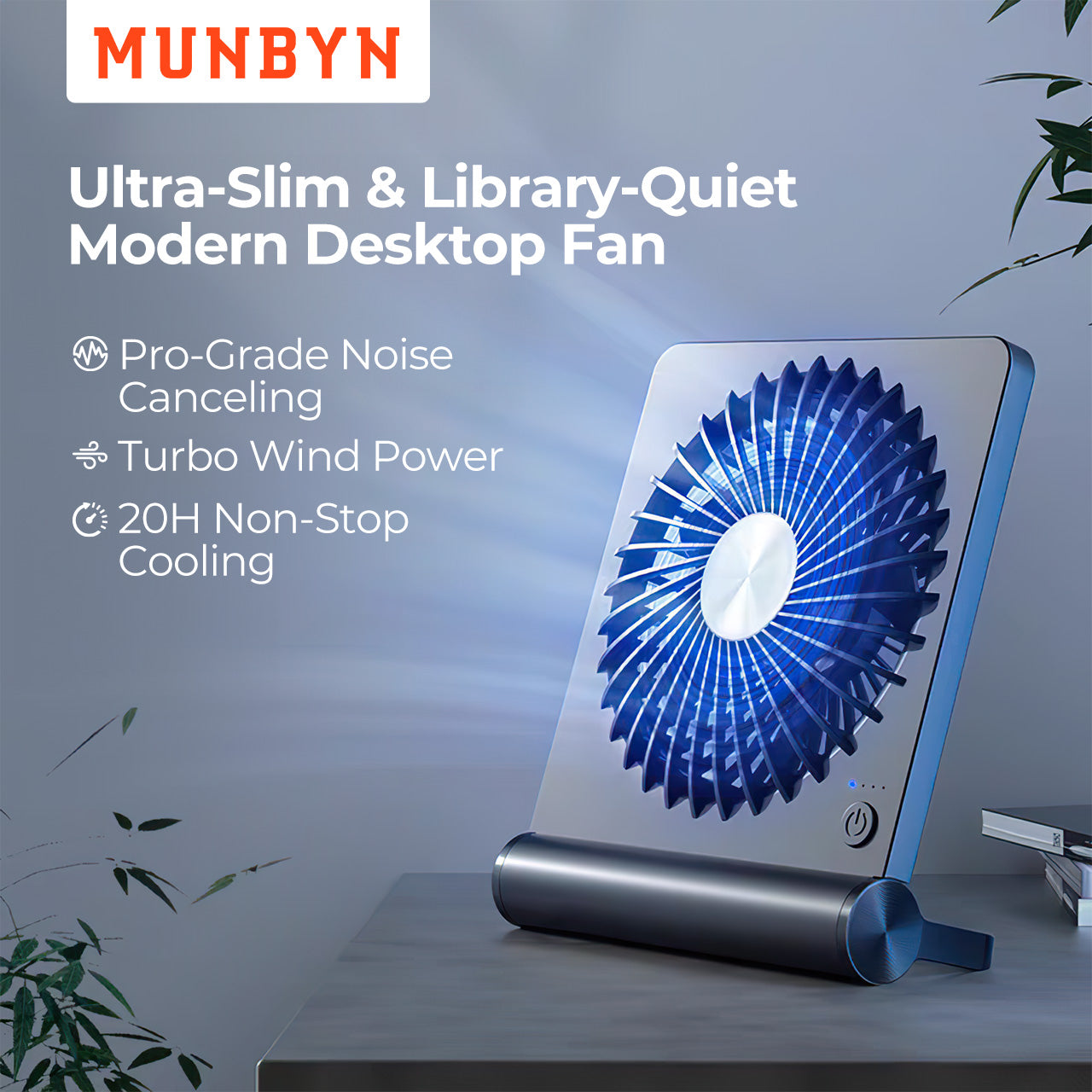 MUNBYN Mini Desk Fan mit 2000mAh battery for 20H Cooling