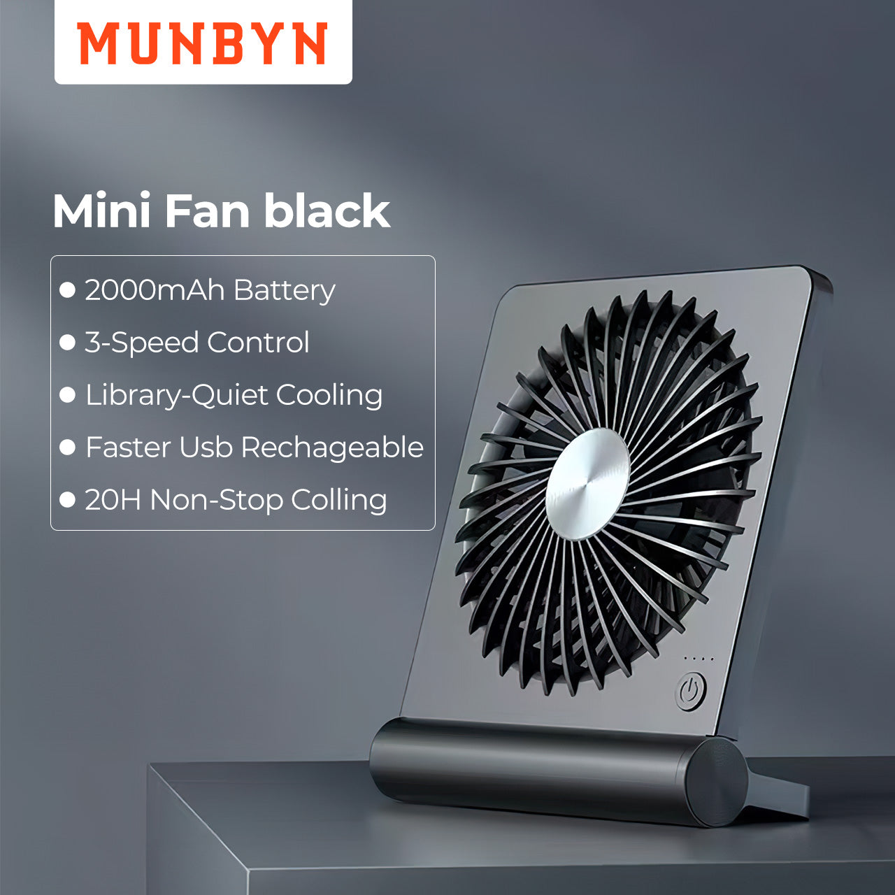 MUNBYN Mini Desk Fan mit 2000mAh battery for 20H Cooling