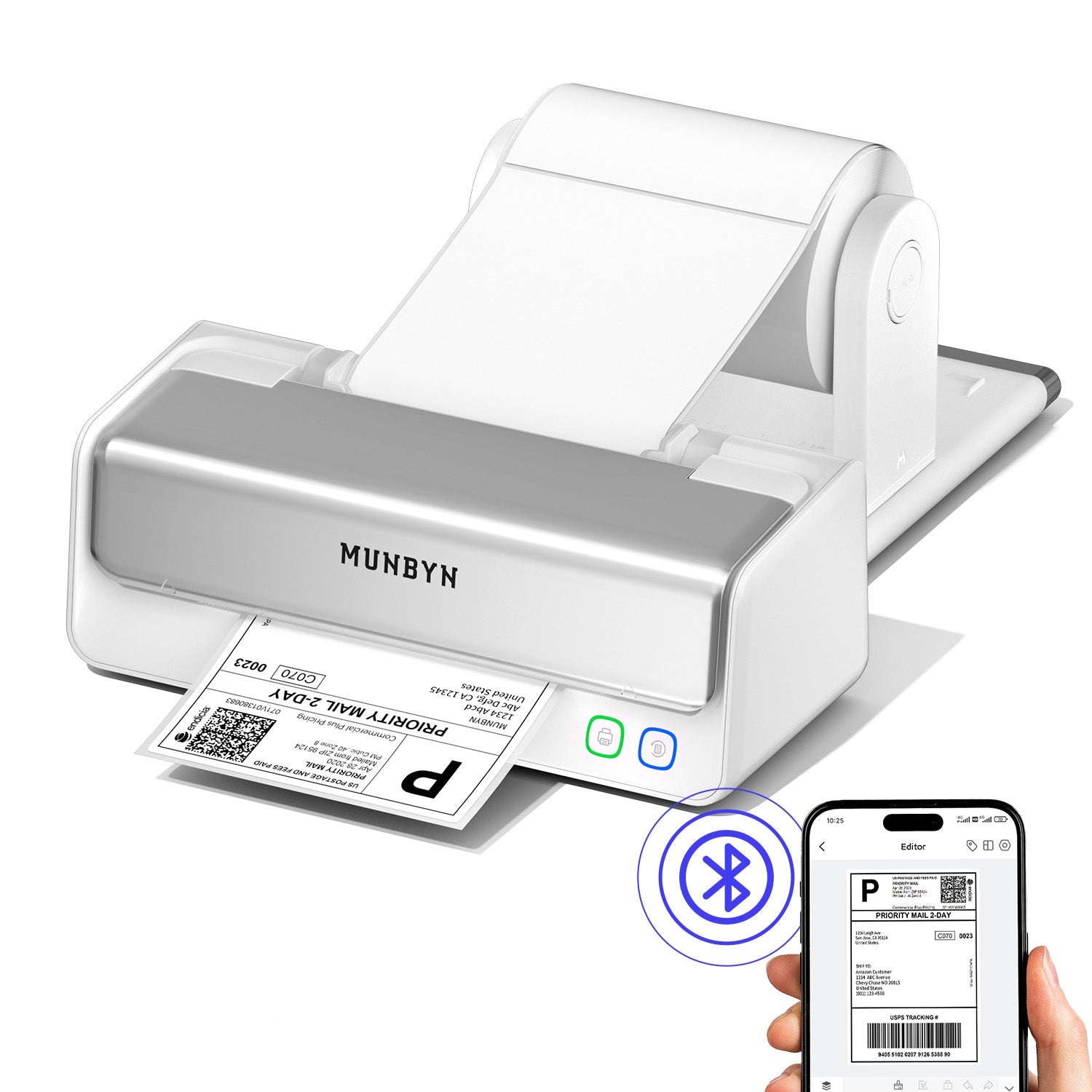 MUNBYN RealWriter 405B Replaceable Print-Head Bluetooth Thermal Printer with Label Holder