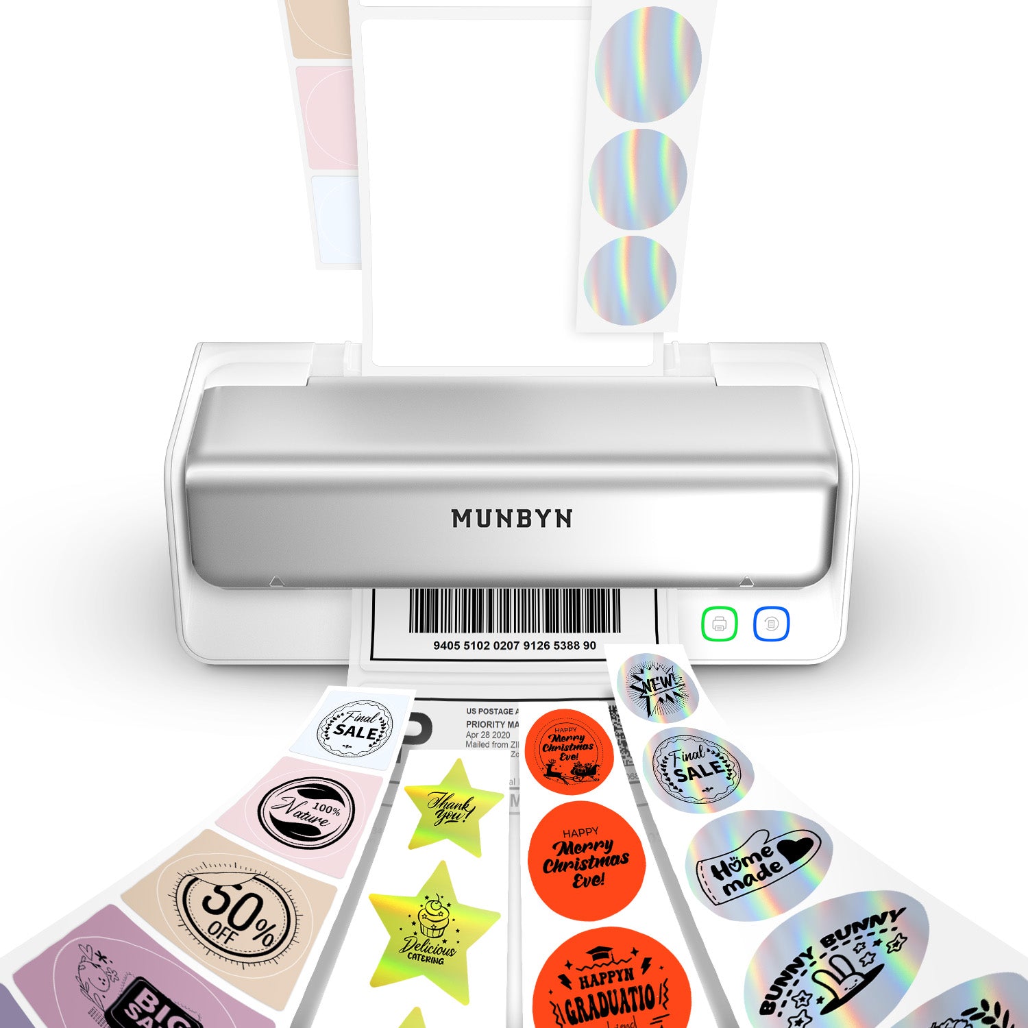 MUNBYN RealWriter 405B Replaceable Print-Head Bluetooth Thermal Printer with Label Holder
