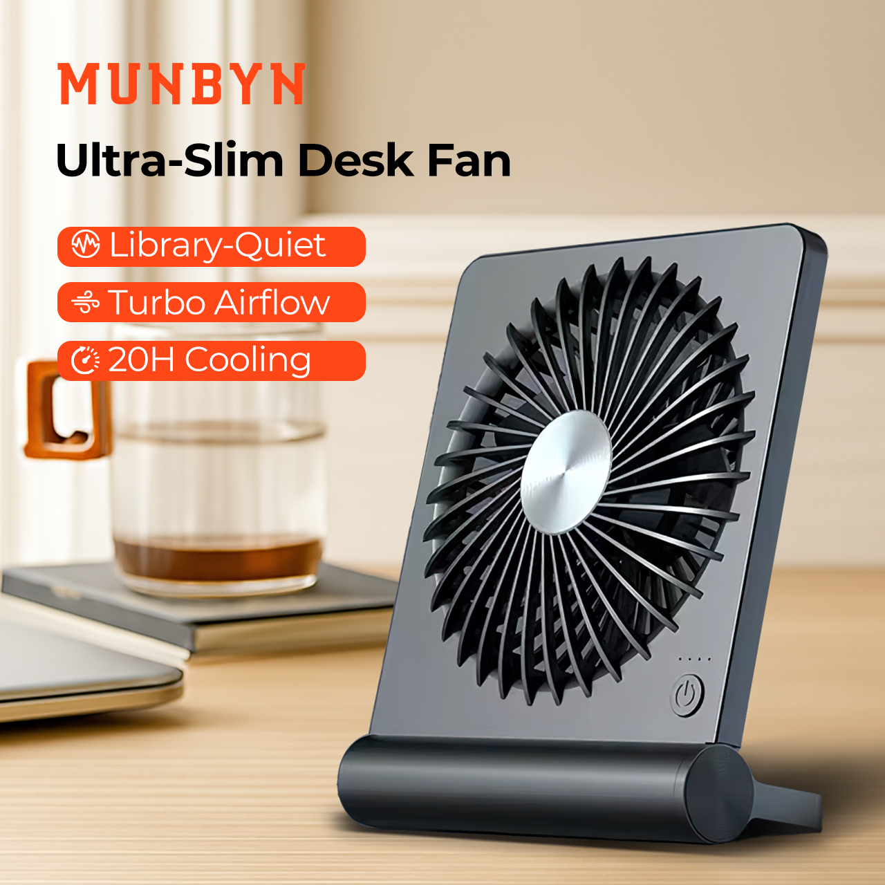 MUNBYN Mini Desk Fan mit 2000mAh battery for 20H Cooling
