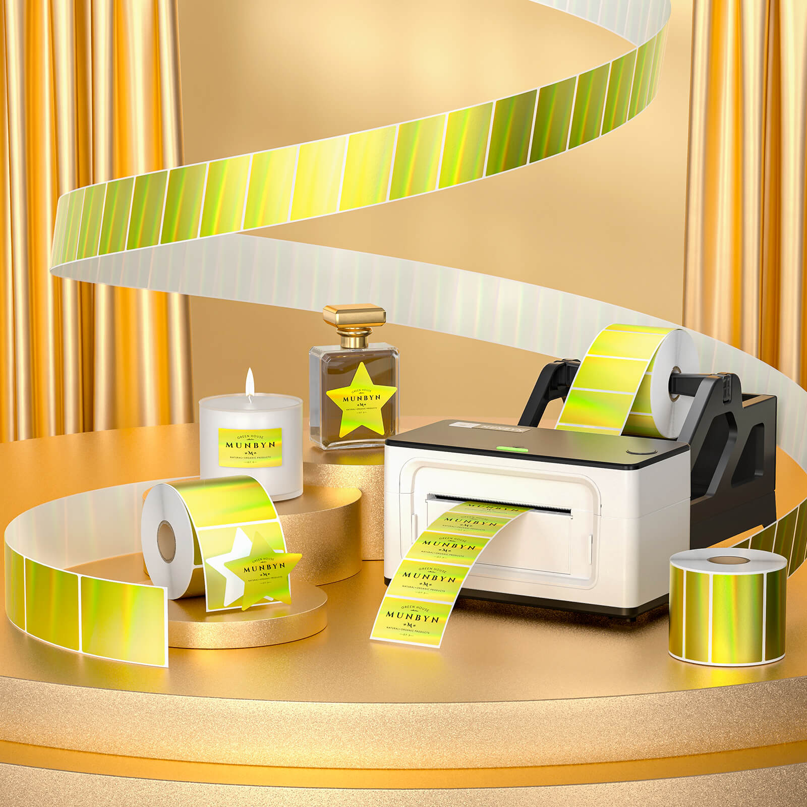 MUNBYN Golden Holographic Star Thermal Sticker Labels
