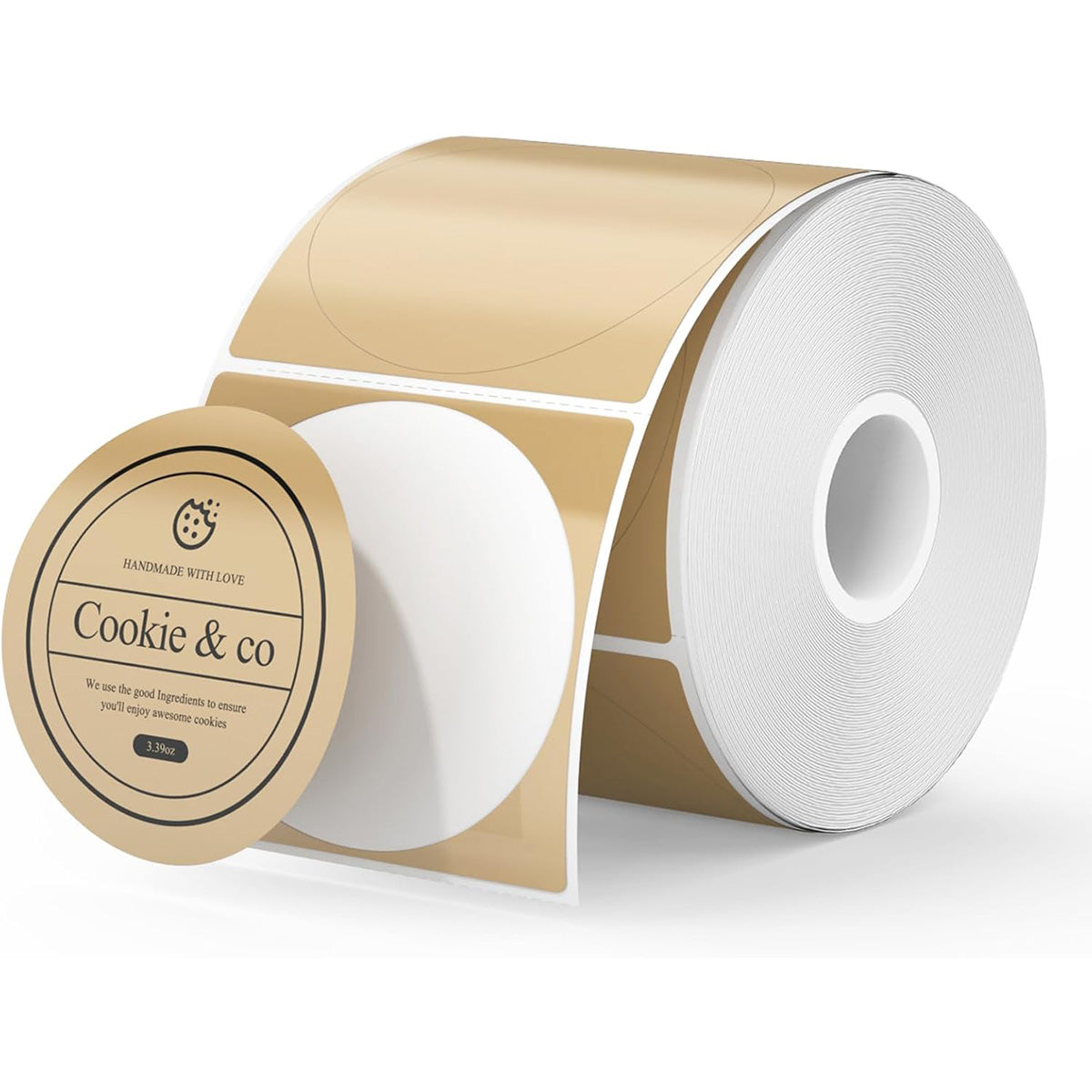 MUNBYN 3" Circle Direct Thermal Sticker Labels Brown/ White | 500 Labels Per Roll