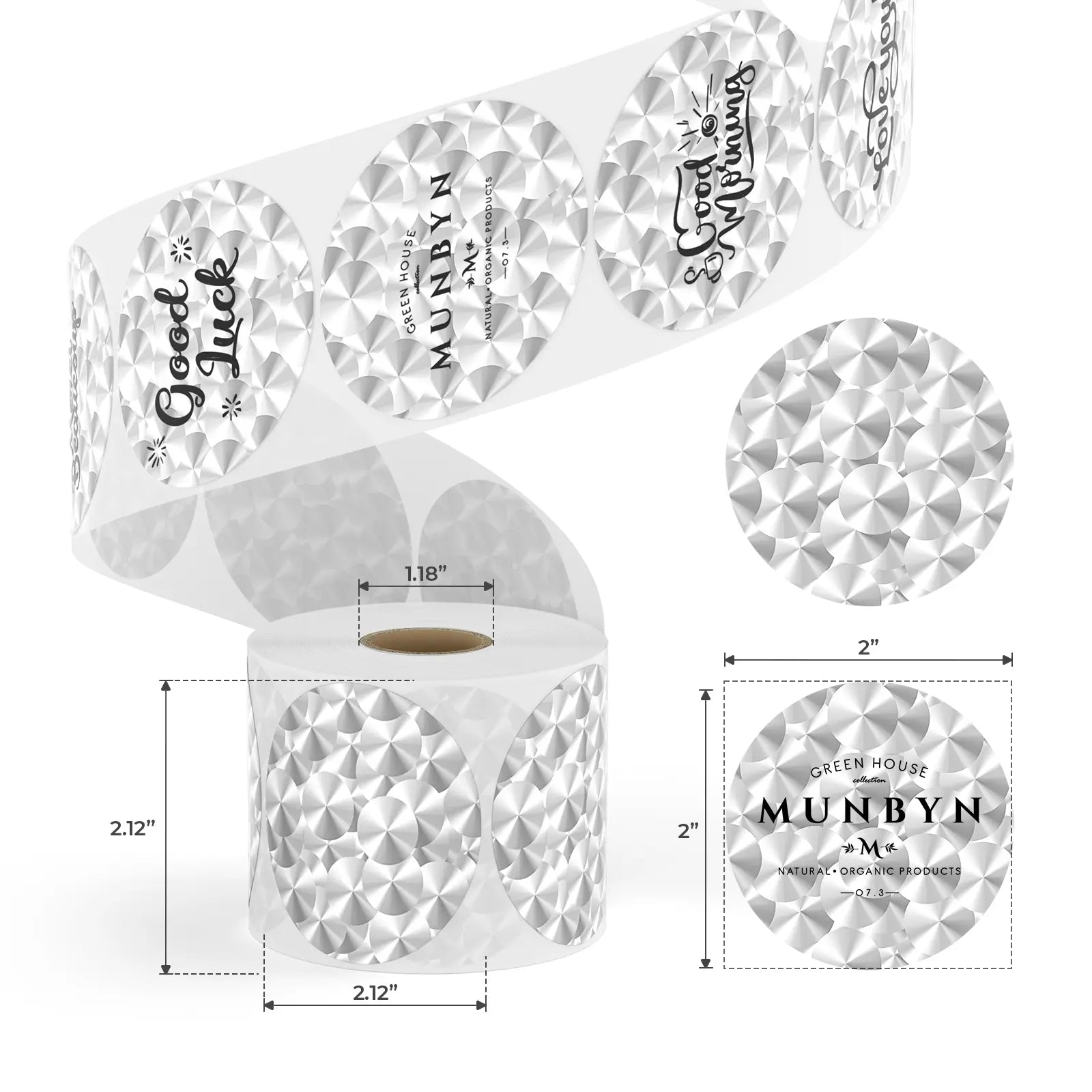 MUNBYN 2x2" 3D Holographic Thermal Sticker Labels, 150 Labels/Roll