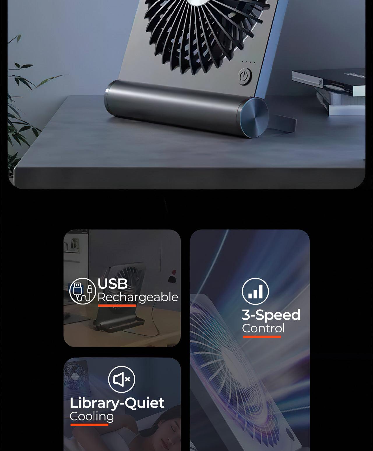 MUNBYN Mini Desk Fan mit 2000mAh battery for 20H Cooling