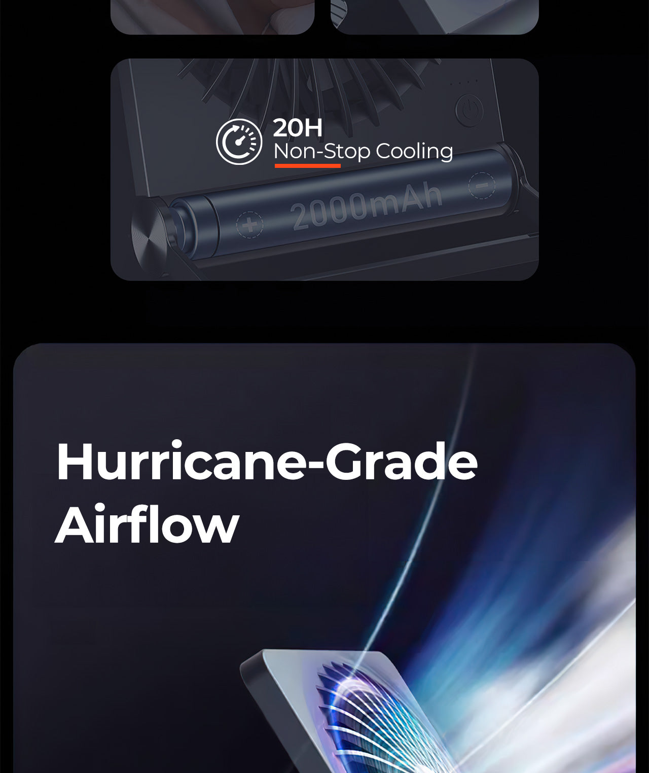 MUNBYN Mini Desk Fan mit 2000mAh battery for 20H Cooling