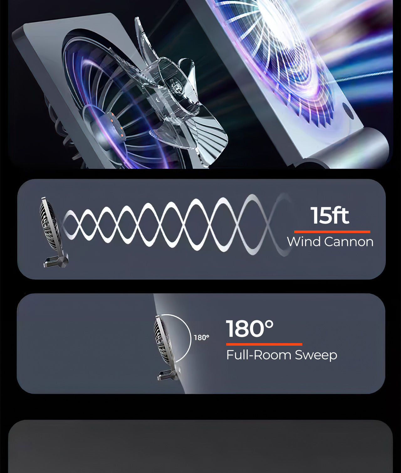 MUNBYN Mini Desk Fan mit 2000mAh battery for 20H Cooling