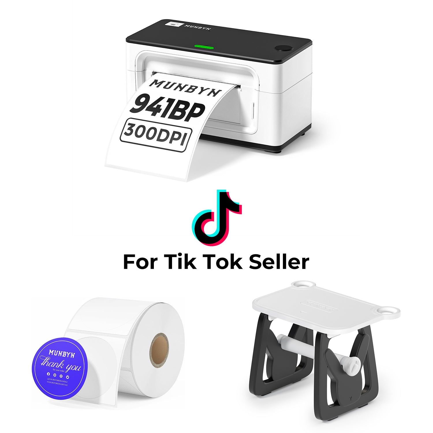MUNBYN RealWriter 941BP 300DPI Bluetooth Printer & Blue Printing Labels TikTok Product Labelling Ultra HD Kit