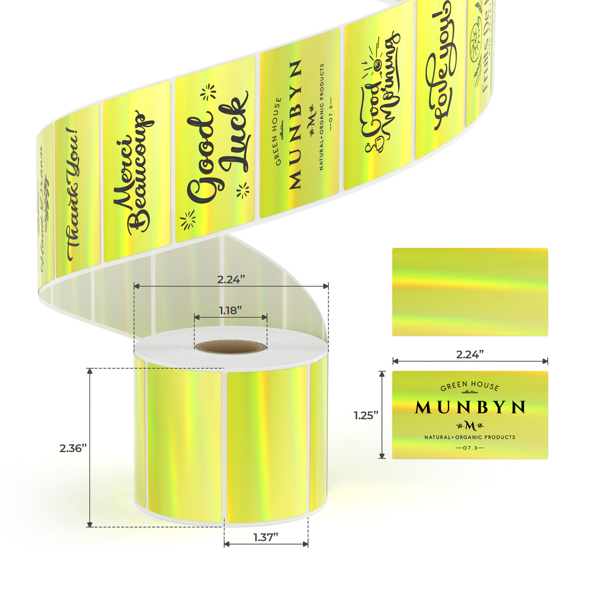 MUNBYN 2.25x1.25" Laser Gold Square Stickers | 500 Labels Per Roll