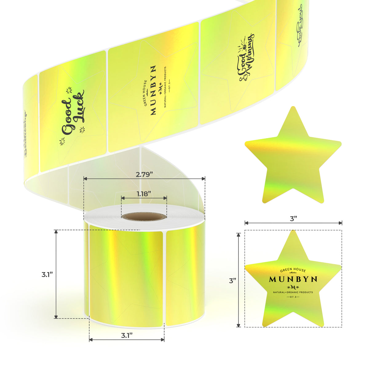 MUNBYN 3" Laser Star Shape Label Sticker | 250 Labels Per Roll