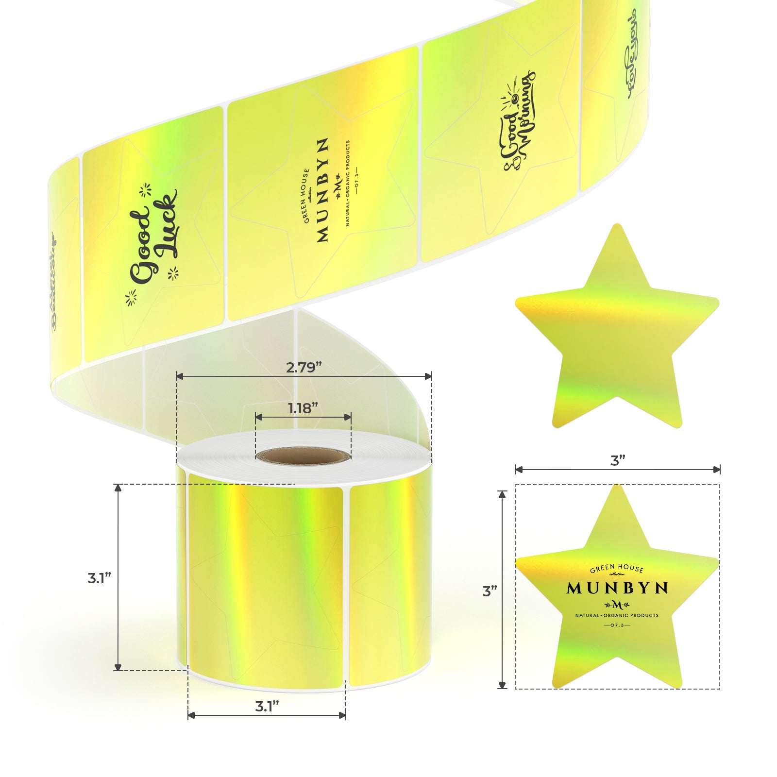 MUNBYN Golden Holographic Star Thermal Sticker Labels