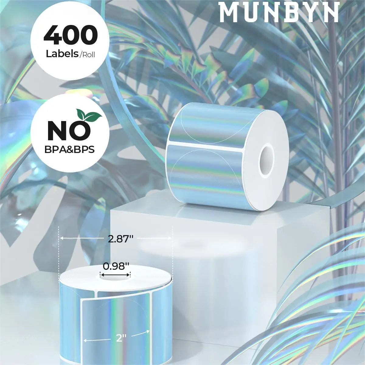 MUNBYN 2" Circle Holographic Sticker Thermal Labels, 400 labels/Roll