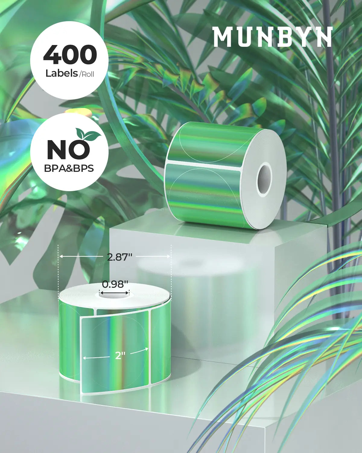 MUNBYN 2" Circle Holographic Sticker Thermal Labels, 400 labels/Roll