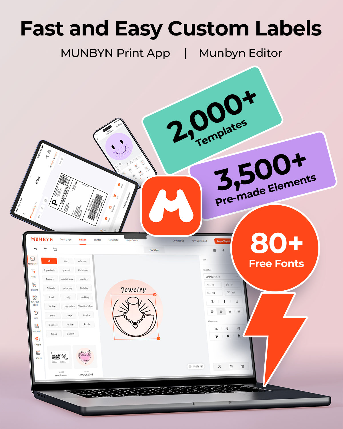 MUNBYN RW403B Bluetooth Thermal Label Printer for Shipping and Product Labelling