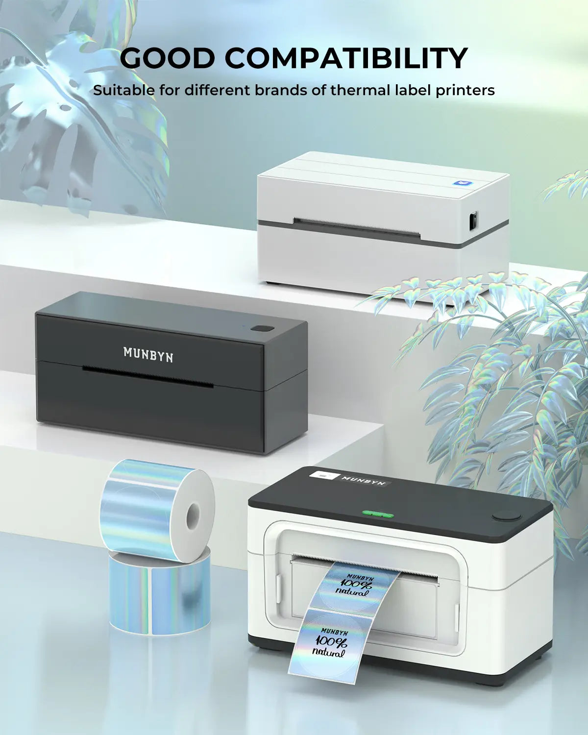MUNBYN 2" Holographic Thermal Sticker Labels for Product Packaging