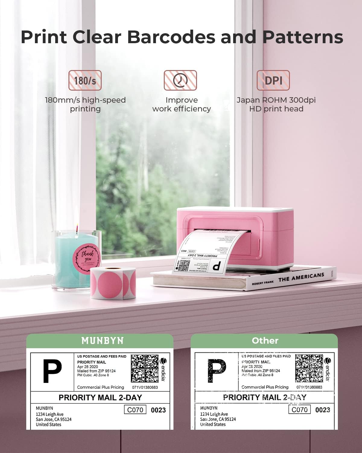 MUNBYN 941BP Bluetooth Thermal Label Printer 300DPI Kits