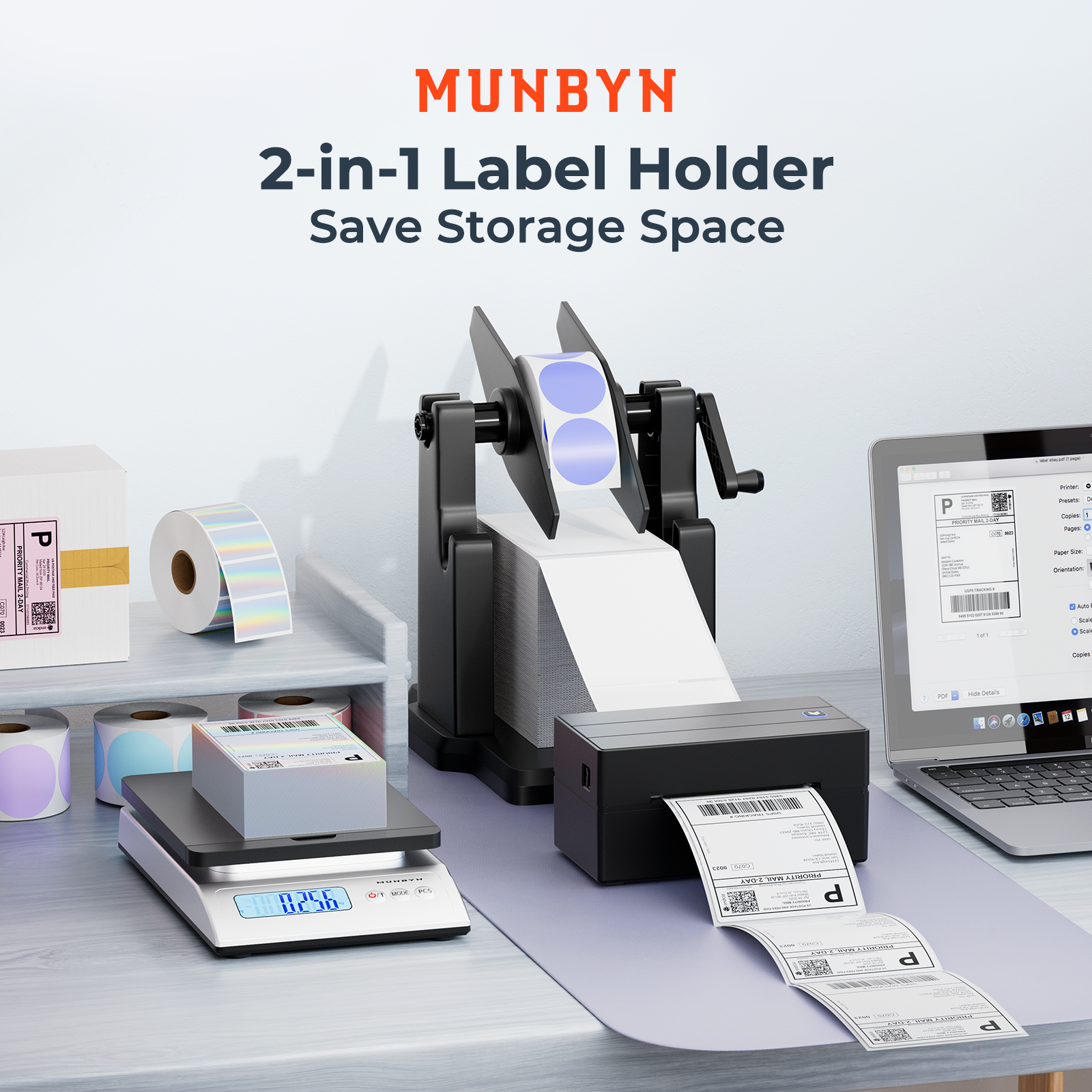 MUNBYN Roll and Fan-Fold 2 in 1 Label Holder