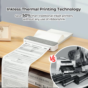MUNBYN inkless A4 portable printer eliminates the need for expensive ink or toner cartridges.