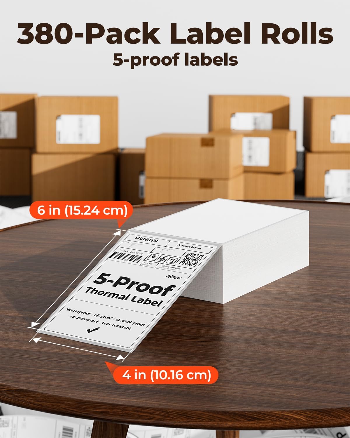 MUNBYN 4"x6" Direct Thermal Shipping Labels, 5-Proof Label Paper for Thermal Printers