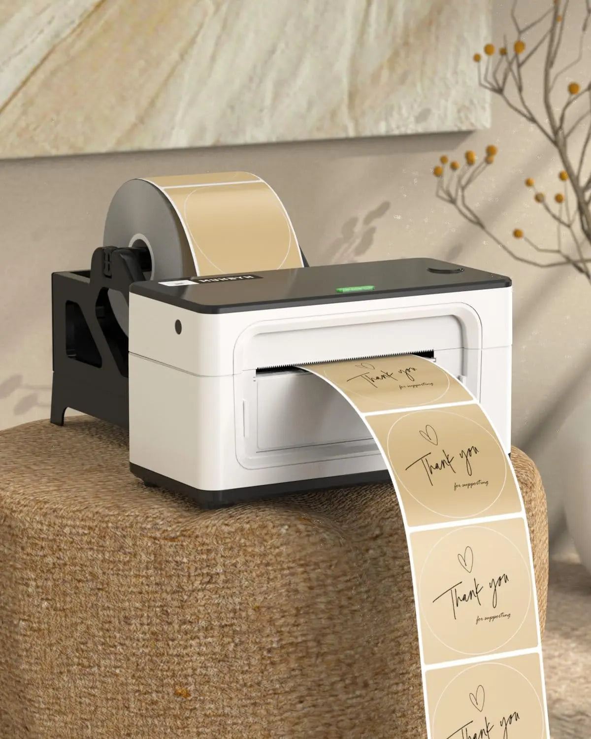 MUNBYN 3" Circle Direct Thermal Sticker Labels Brown/ White | 500 Labels Per Roll