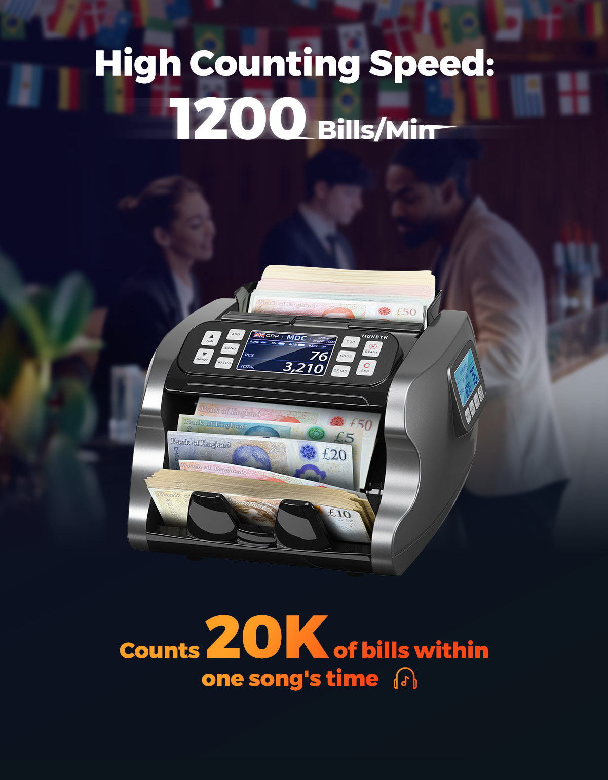 MUNBYN IMC22 Mixed Denomination Money Counter Machine for Business & Merchant