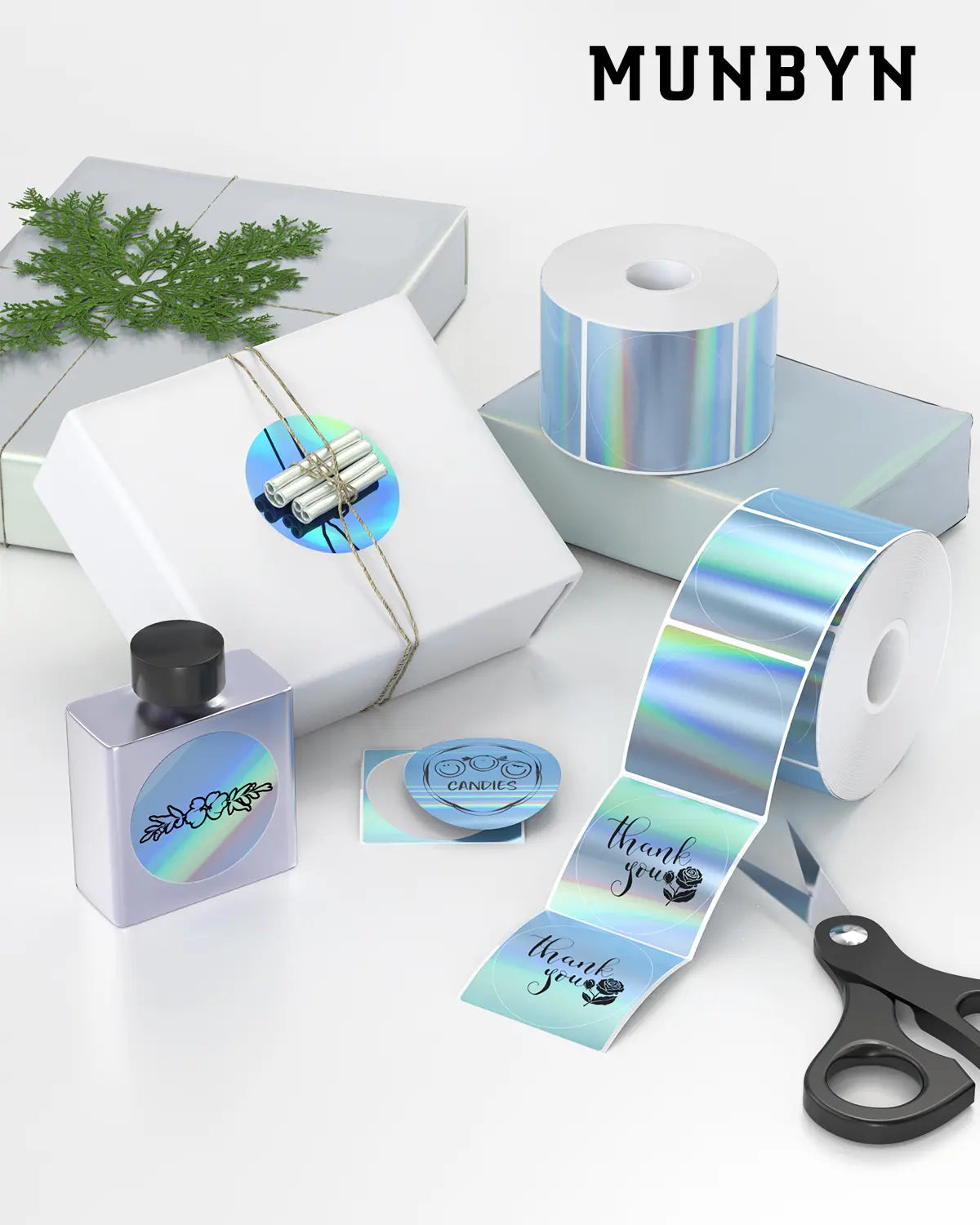 MUNBYN 2" Circle Holographic Sticker Thermal Labels, 400 labels/Roll