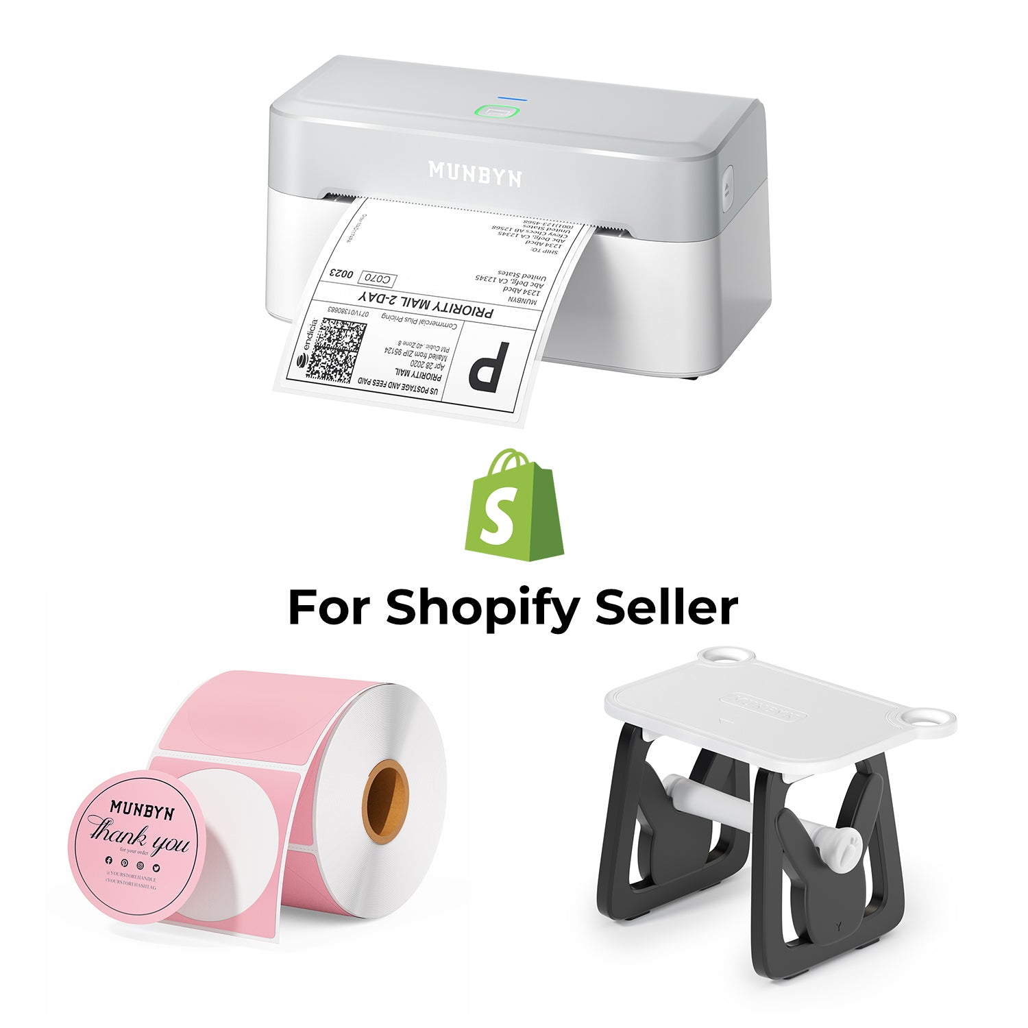 MUNBYN RealWriter 403B Bluetooth Printer & Circle Labels Shopify Packaging & Branding Modern Kit