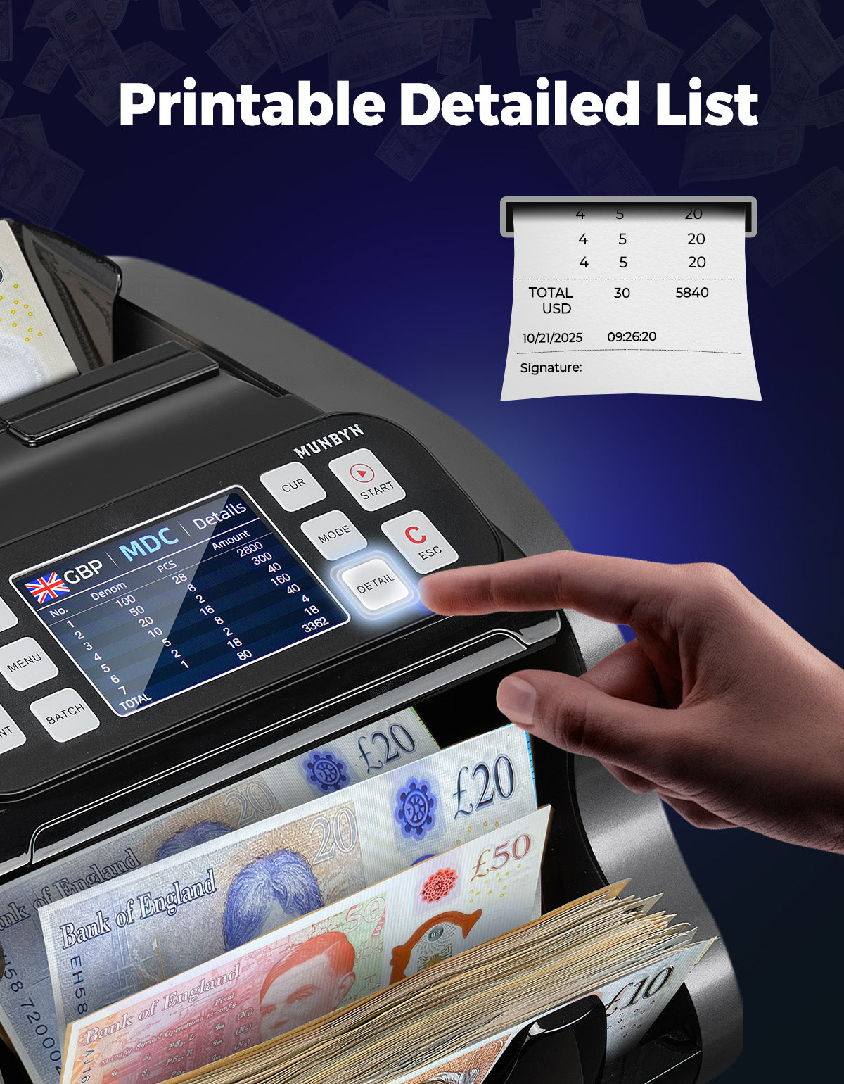 MUNBYN IMC22 Mixed Denomination Money Counter Machine for Business & Merchant