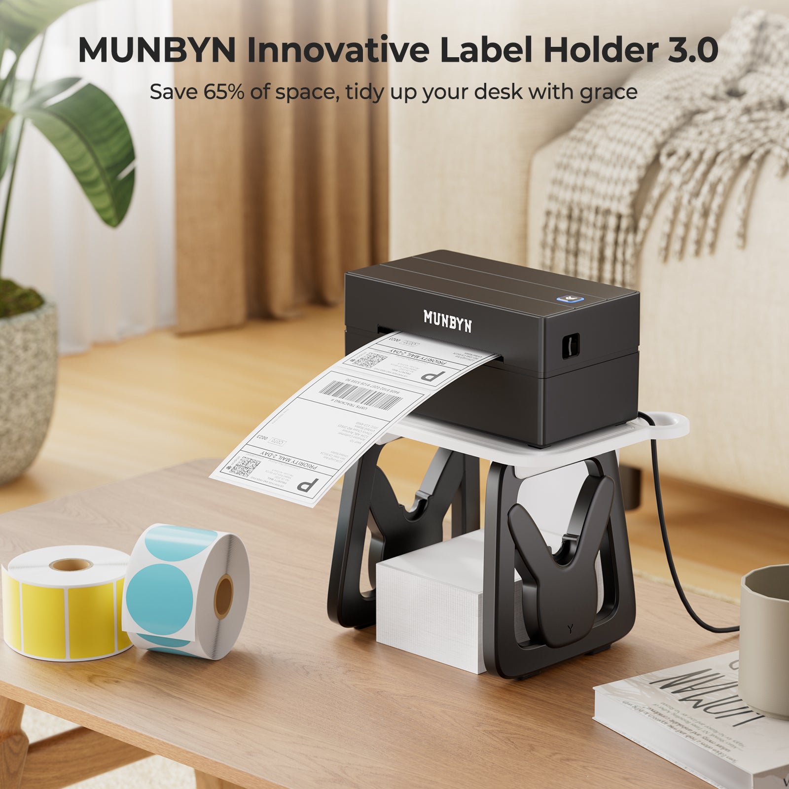 MUNBYN 3 in 1 Label Holder for Roll and Fan-Fold Labels