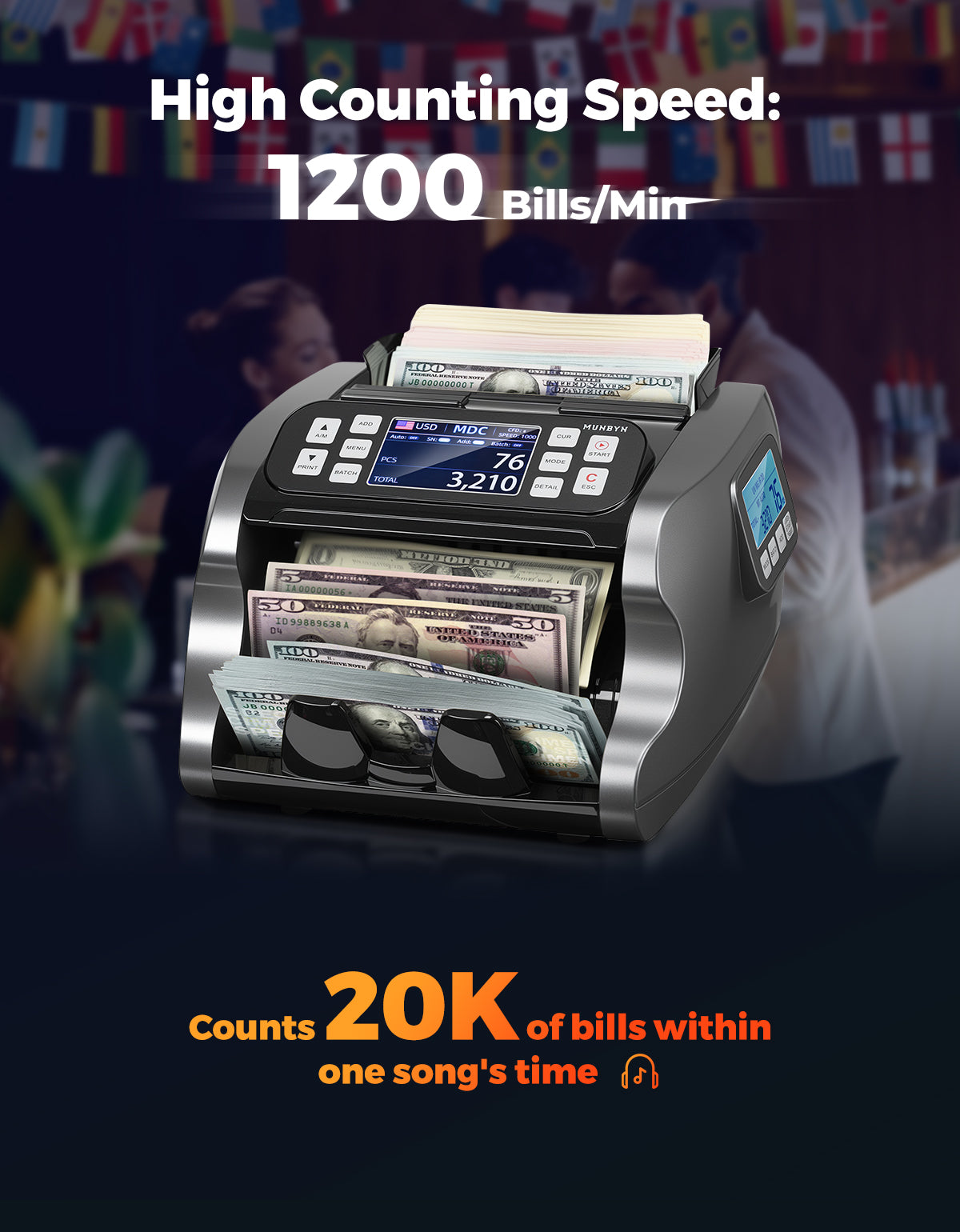 MUNBYN IMC22 Mixed Denomination Money Counter Machine for Business & Merchant