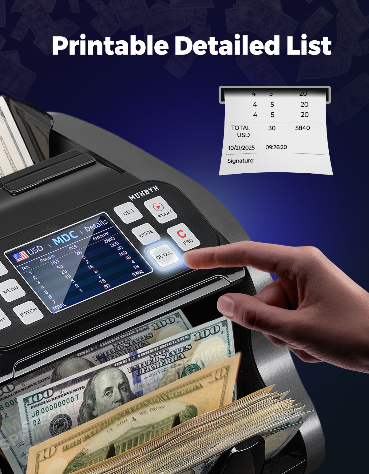 MUNBYN IMC22 Mixed Denomination Money Counter Machine for Business & Merchant