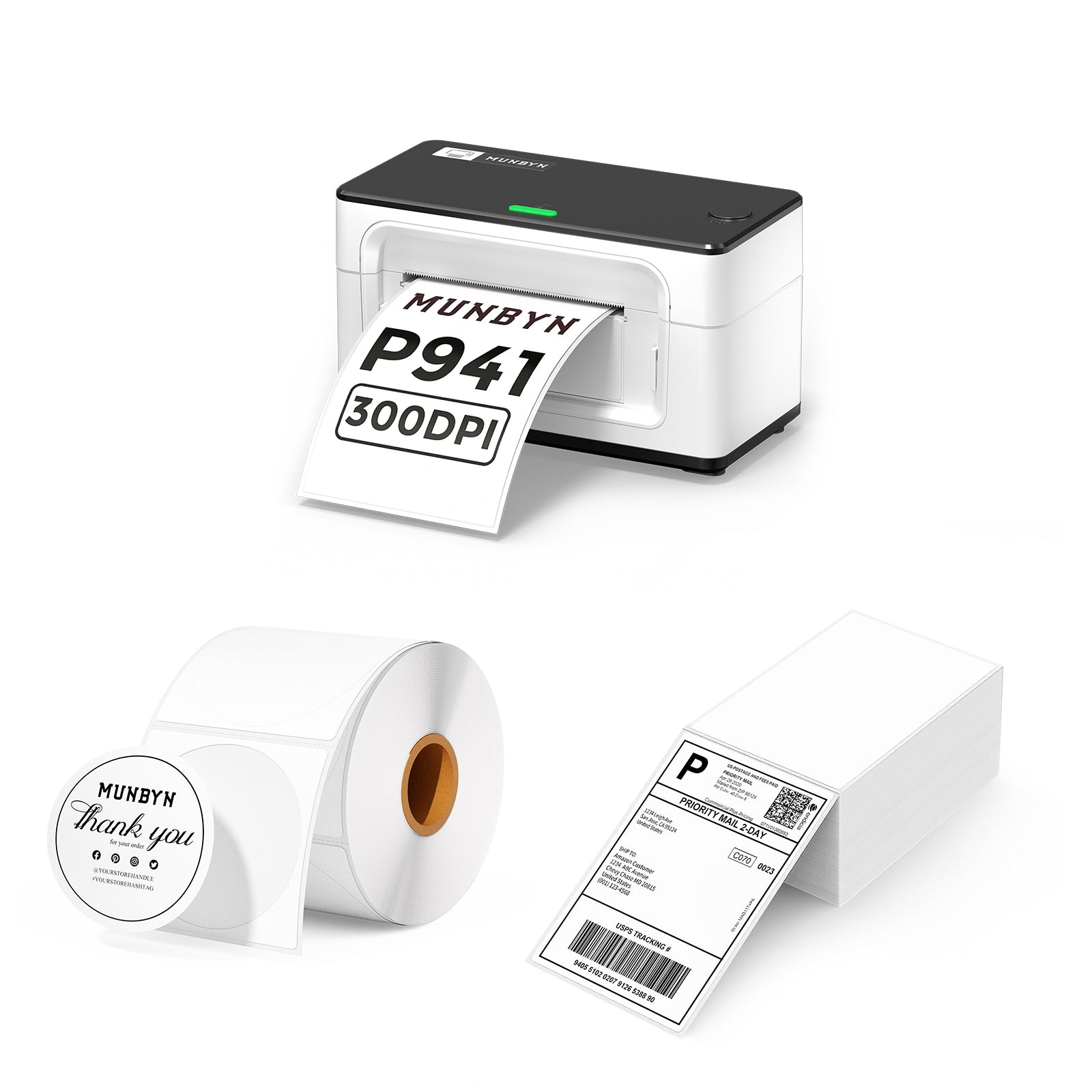 MUNBYN 941BP Bluetooth Thermal Label Printer 300DPI Kits