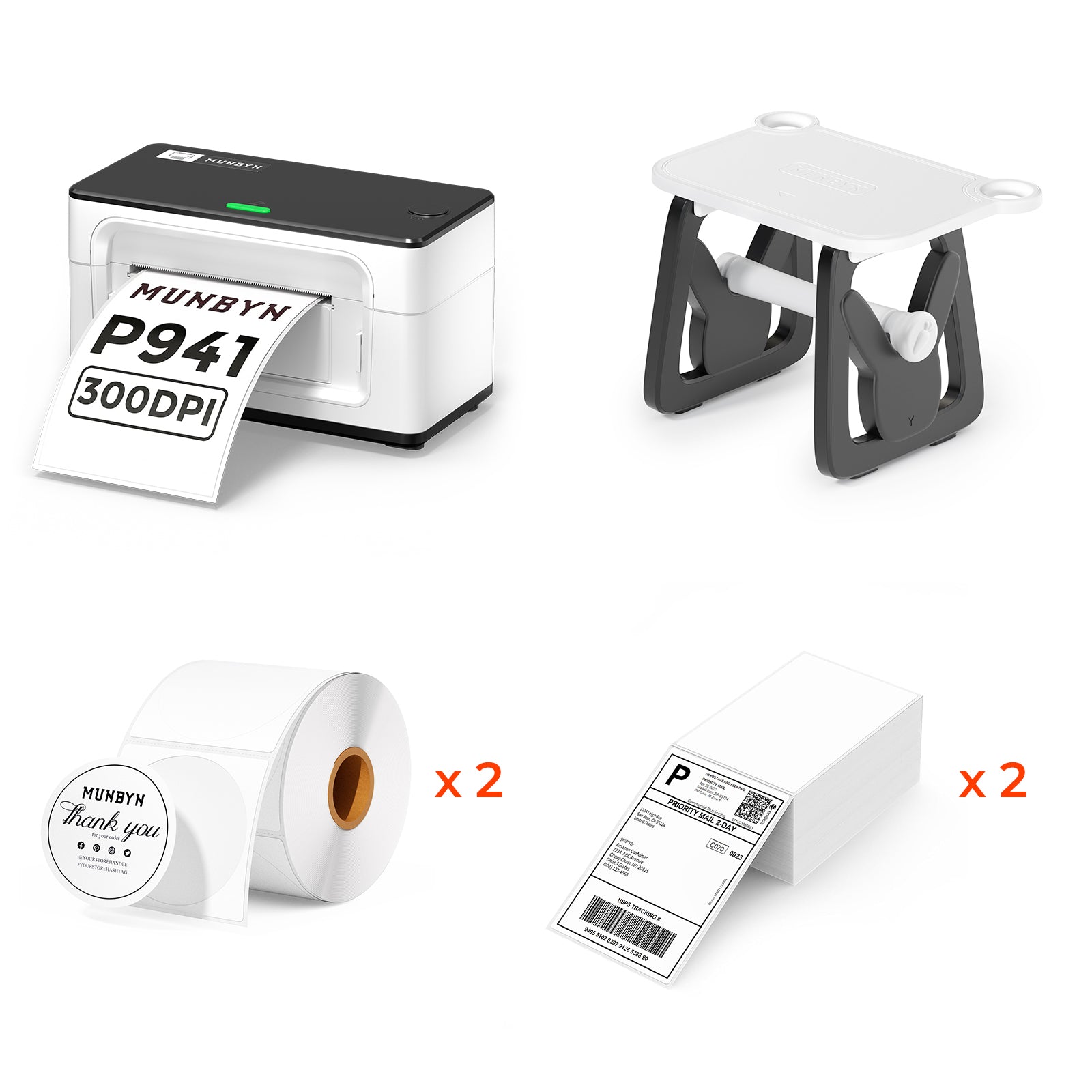 MUNBYN 941BP Bluetooth Thermal Label Printer 300DPI Kits
