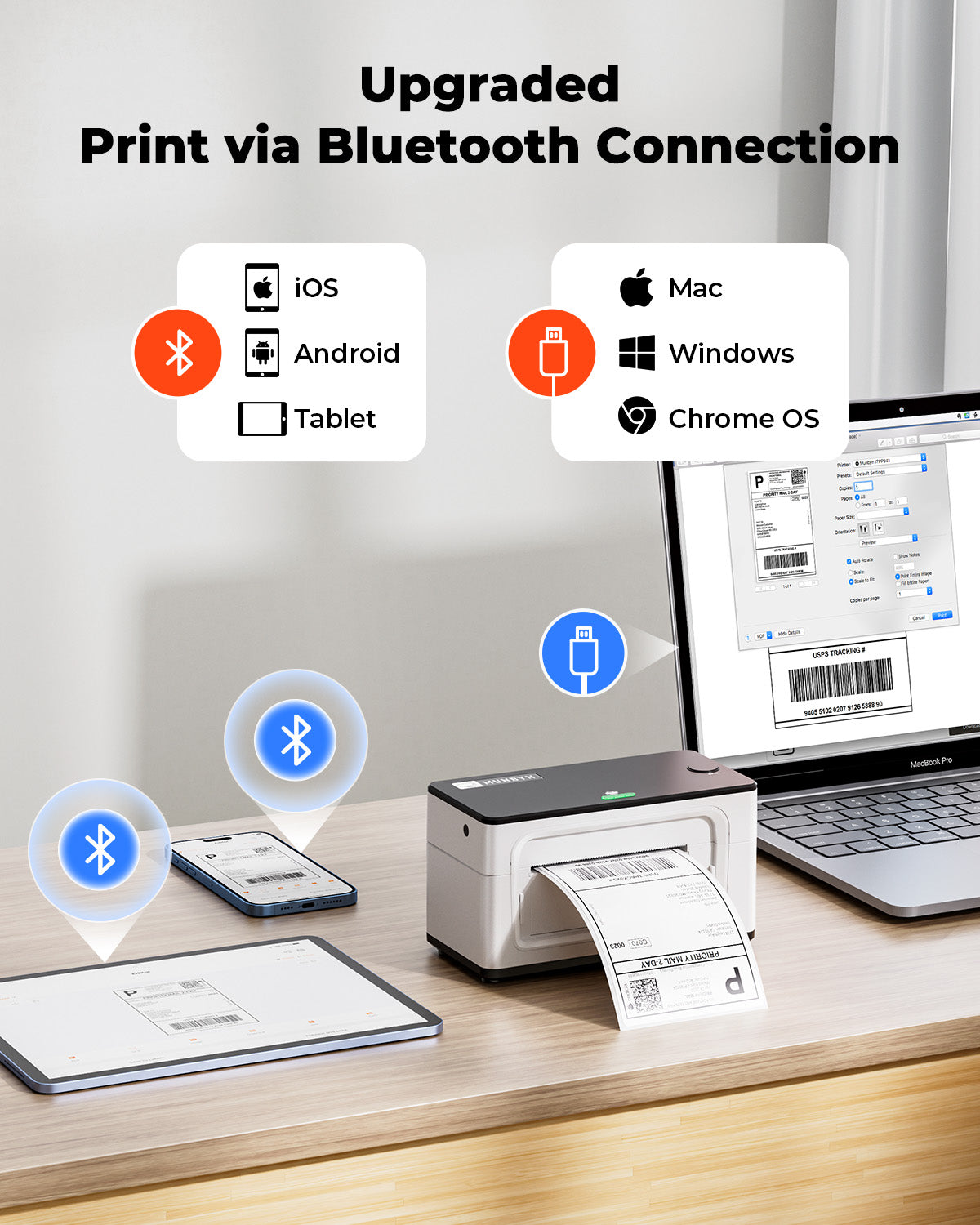 MUNBYN 941BP Bluetooth Thermal Label Printer 300DPI