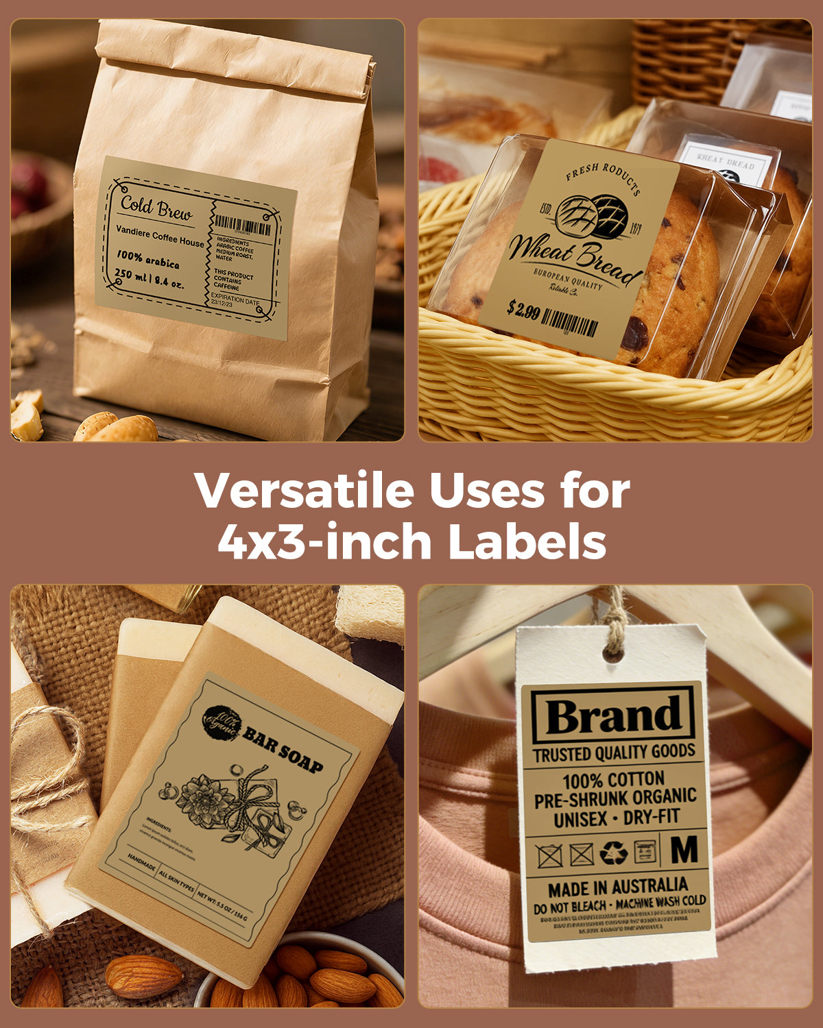 MUNBYN 4" x 2" & 4" x 3"Rectangle Thermal Labels for Barcode, Address and Multi-Purpose Use