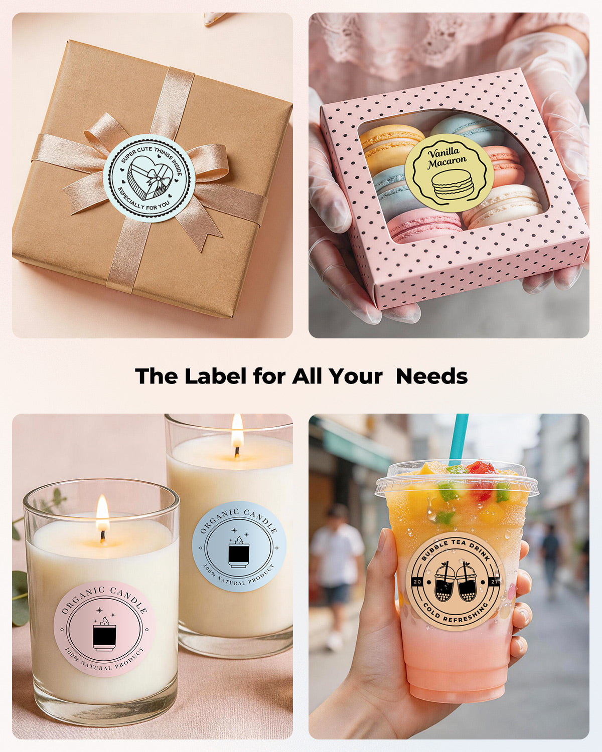 MUNBYN 2" Macaron Round Thermal Labels Kir for Product and Packaging Stickers