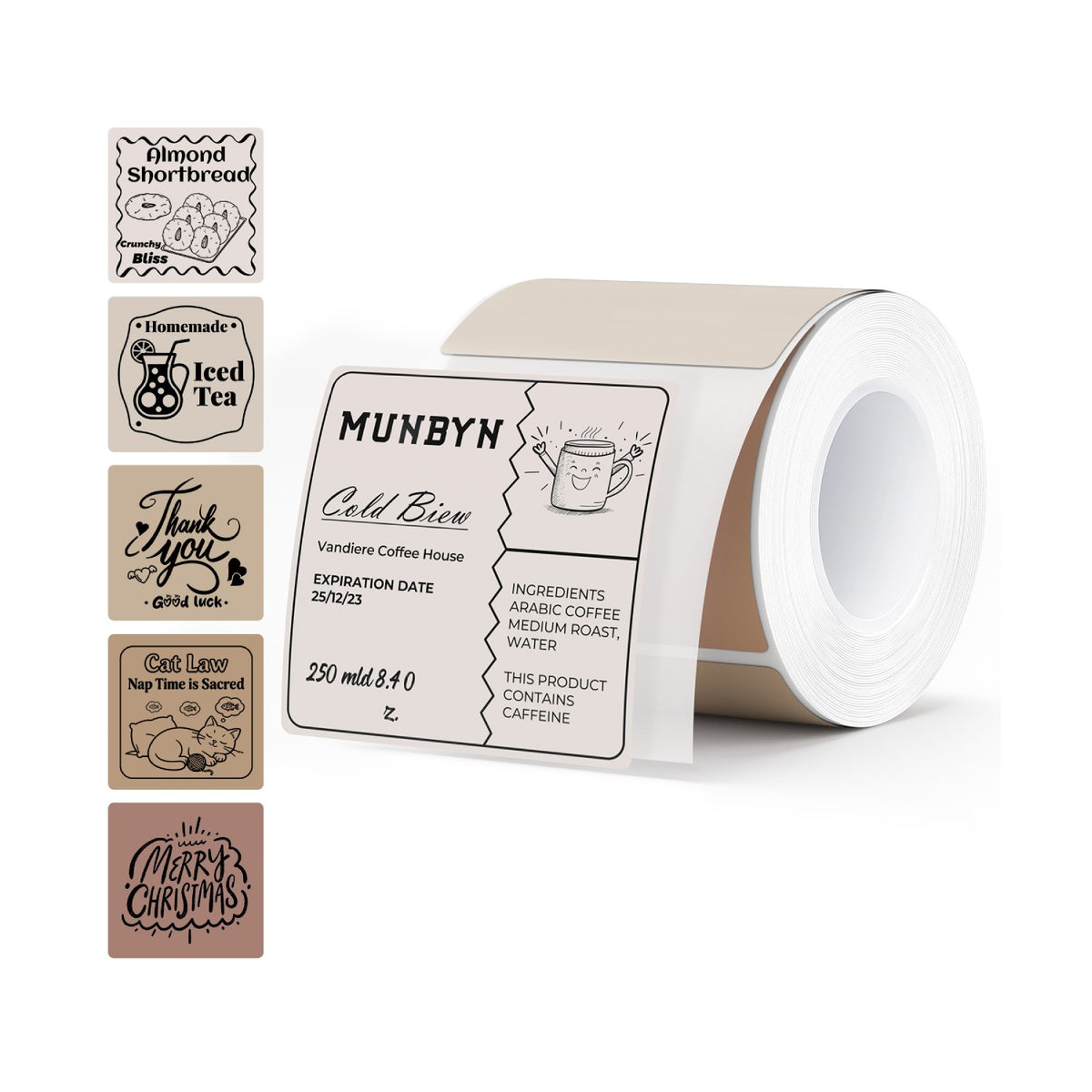 MUNBYN 2" Morandi Series 5 Color Square Thermal Label Stickers for Candle & Baking