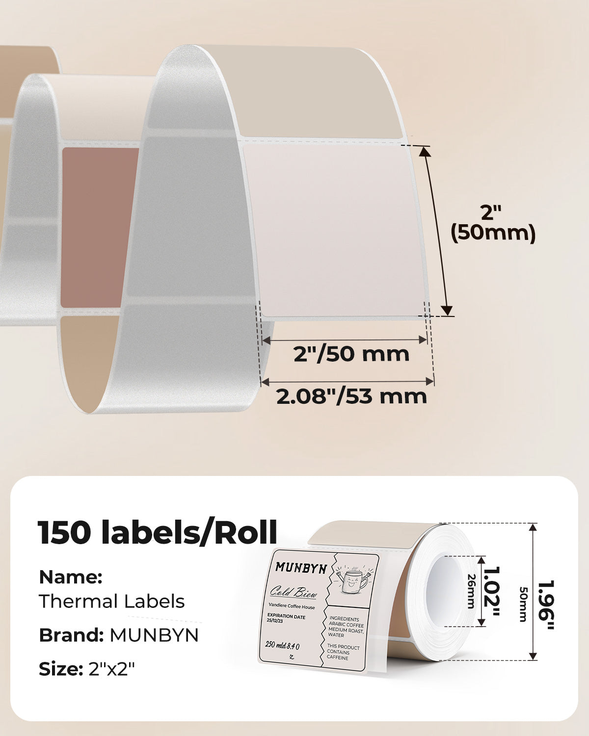 MUNBYN 2" Morandi Series 5 Color Square Thermal Label Stickers for Candle & Baking