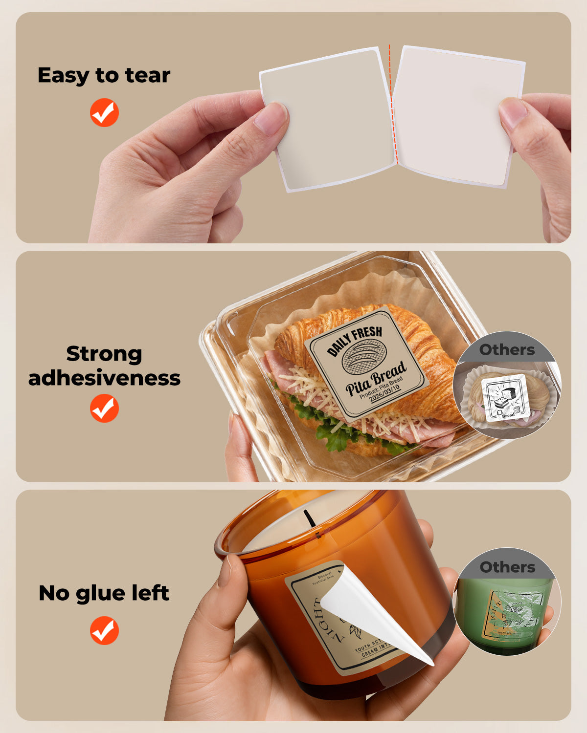 MUNBYN 2" Morandi Series 5 Color Square Thermal Label Stickers for Candle & Baking