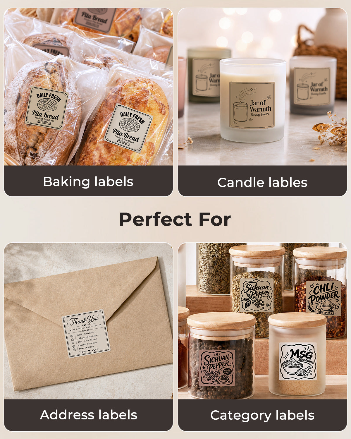 MUNBYN 2" Morandi Series 5 Color Square Thermal Label Stickers for Candle & Baking
