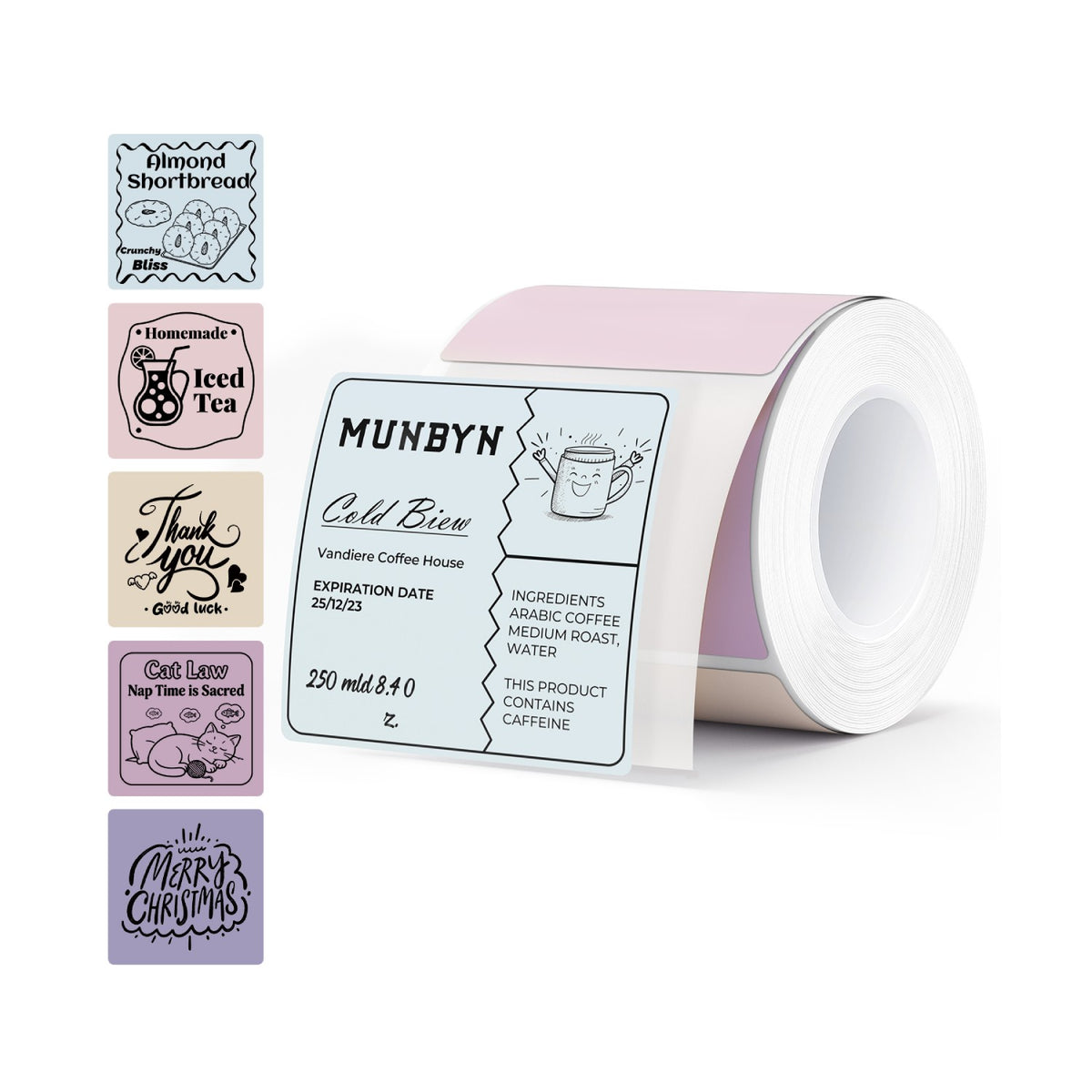 MUNBYN 2" Morandi Series 5 Color Square Thermal Label Stickers for Candle & Baking