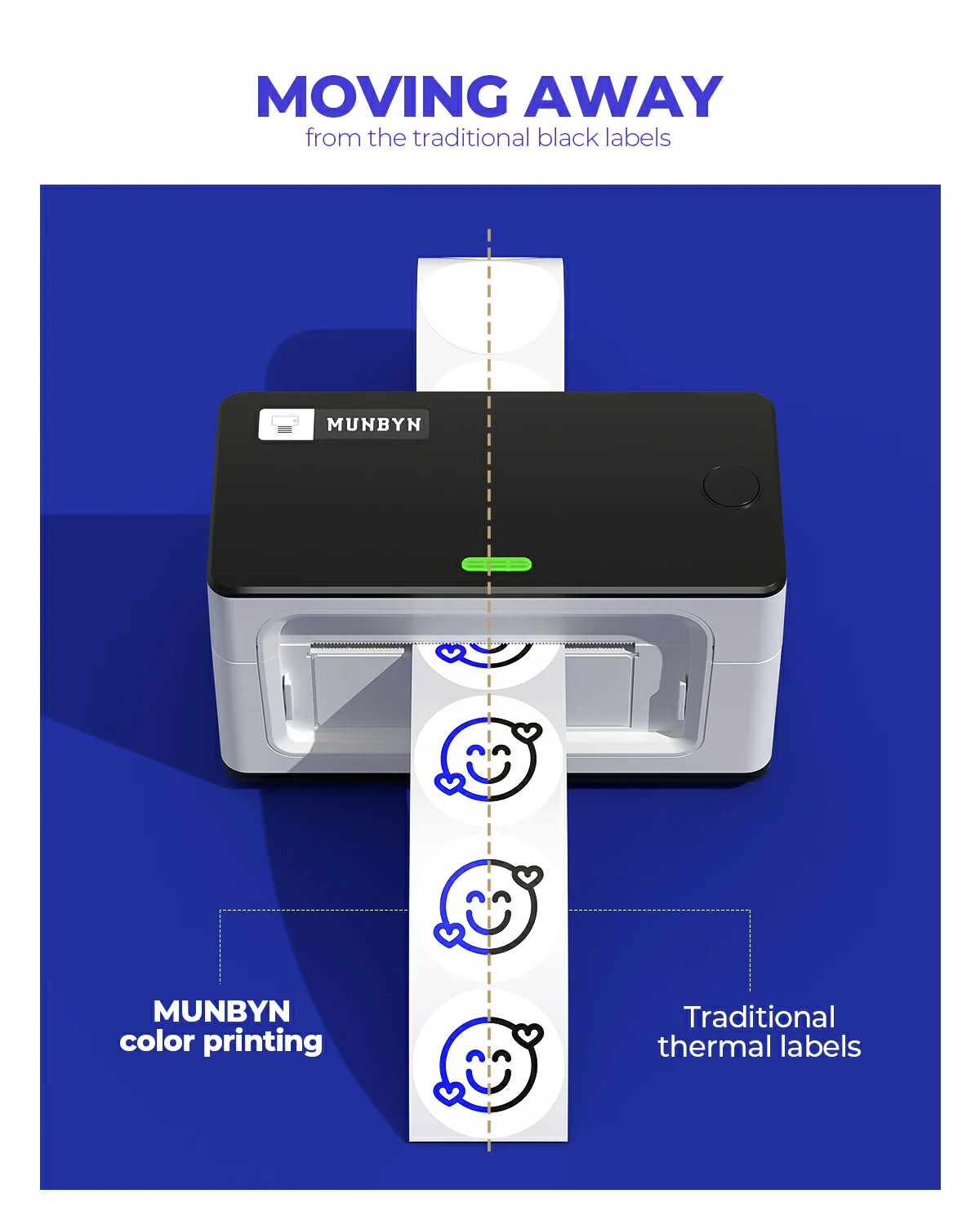 MUNBYN 2" blue on white thermal stickers are different from traditional thermal labels.