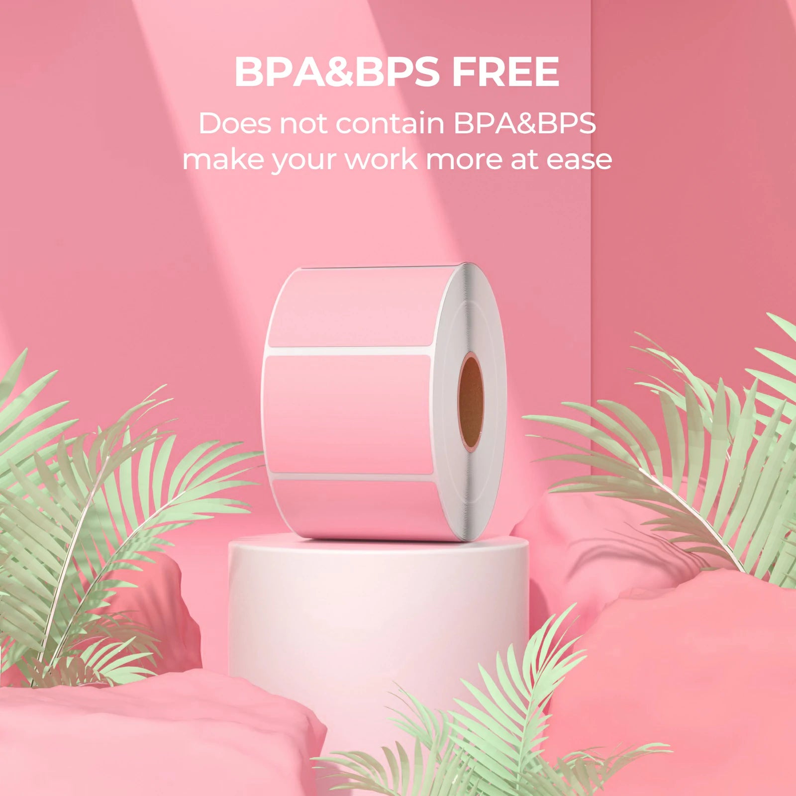 MUNBYN 2.25"x1.25" pink direct thermal rectangle labels are BPA&BPS-Free, environmentally friendly and can be recycled, making them a sustainable choice for businesses.