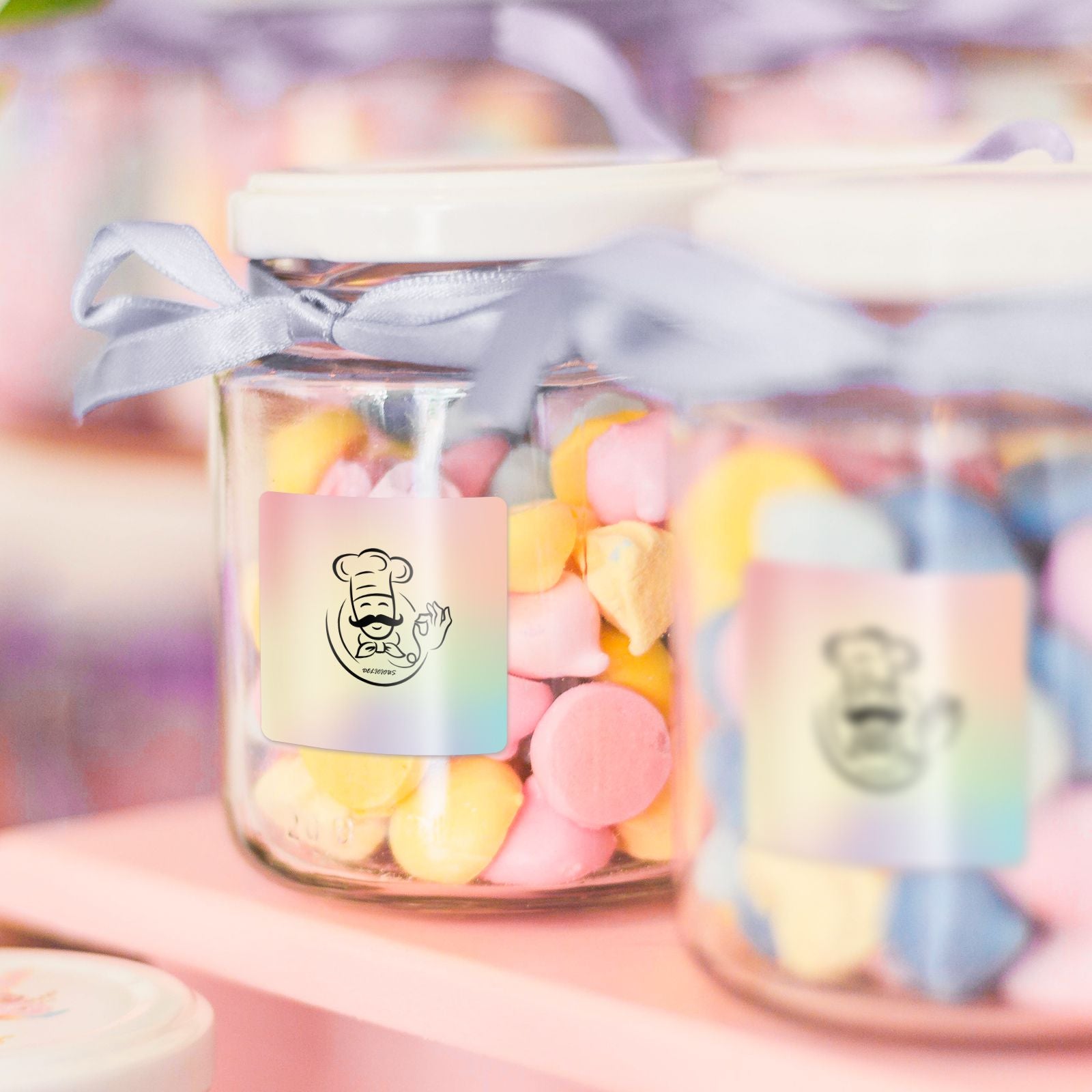 MUNBYN customizable 50mm direct thermal square sticker labels can be attached to jars as brand labels.