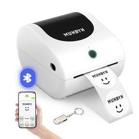 The MUNBYN 411B Bluetooth Label Printer offers versatile compatibility with both computers and mobile devices.