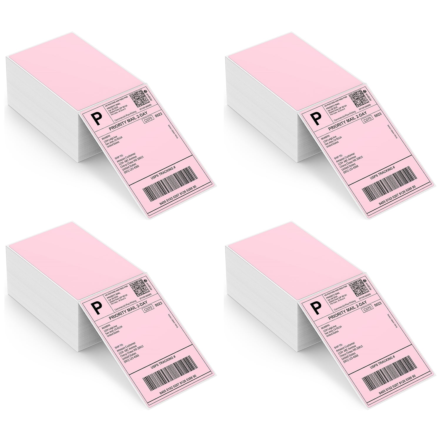4" x 6" Pink Fan-fold Shippng Labels for Ecommerce Orders