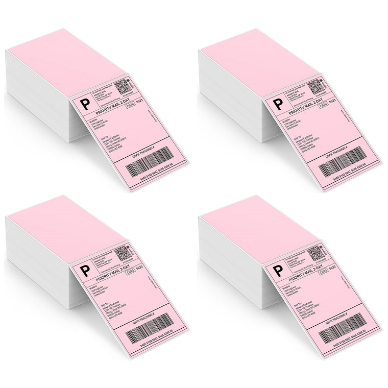 4" x 6" Pink Fan-fold Shippng Labels for Ecommerce Orders