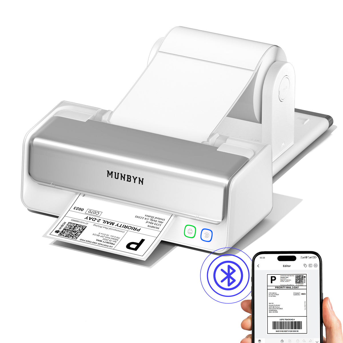 MUNBYN RealWriter 405B Replaceable Print-Head Bluetooth Thermal Printer with Label Holder