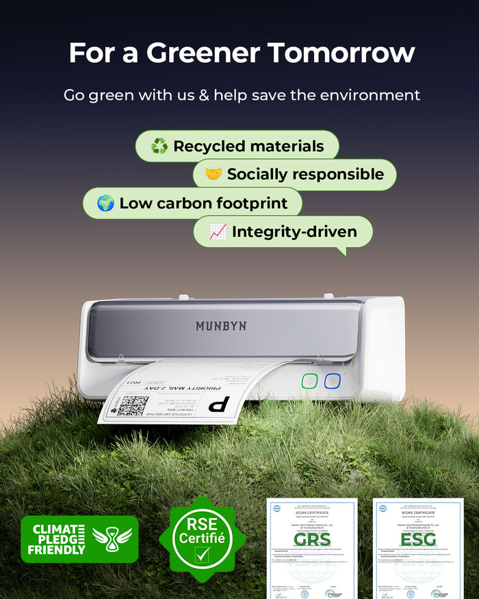 Side view of MUNBYN 405B Dual Color Printer Replaceable Print-Head Bluetooth Thermal Label Printer with Label Holder