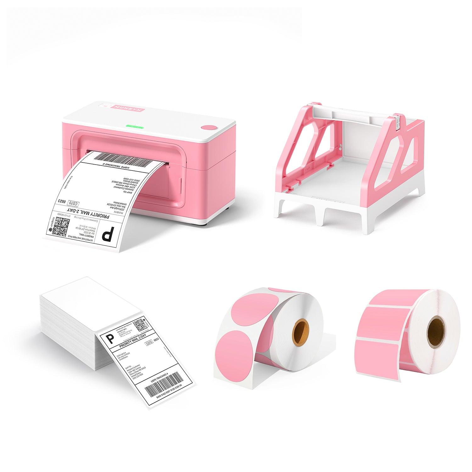 MUNBYN RealWriter 941 AirPrint Thermal Label Printer Pink Kit